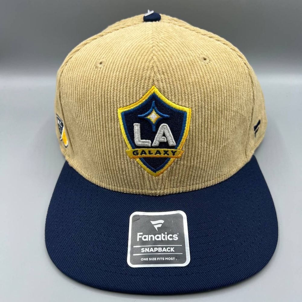 Los Angeles LA Galaxy Hat Men Beige Corduroy Fanatics MLS Snap Back Cap